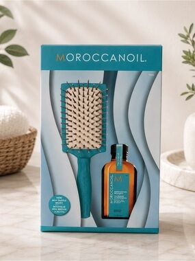 NEW Moroccanoil Mini Paddle Brush + Treatment Oil Set | Authentic |